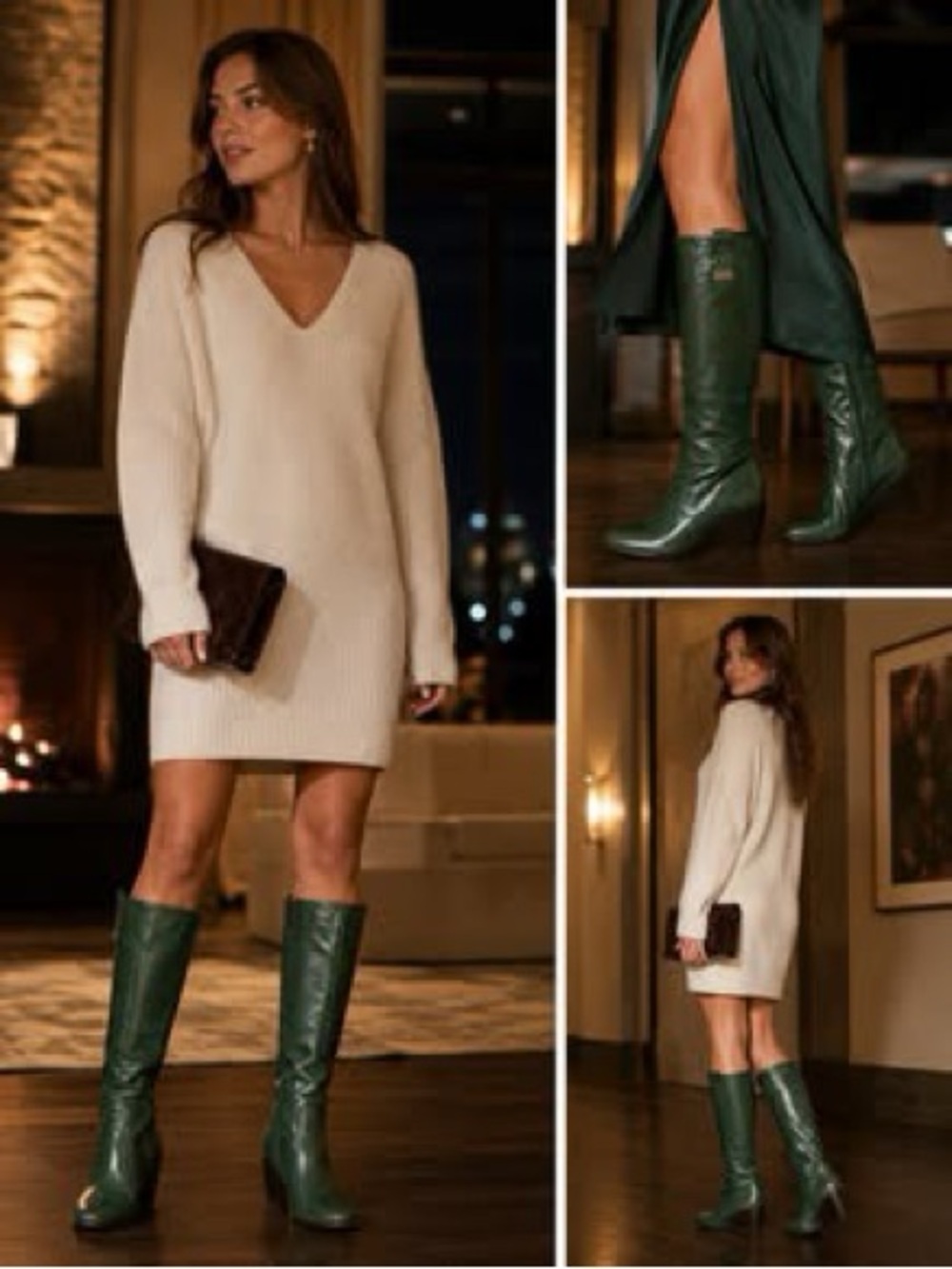 Pedro Miralles Dark Green Leather Knee-High Boots 50th Anniversary Edition